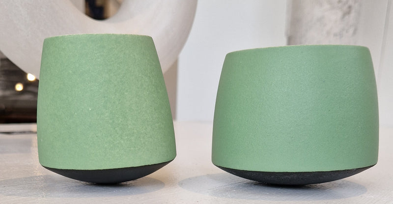 DH4 Wobble Cup and Bowl with green matte glaze and black matte to base 2024 by Dave Harper