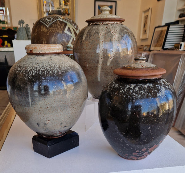 AS4-5 Large Black with Wood Ash Stoneware Lidded Pots by Alex Shimwell