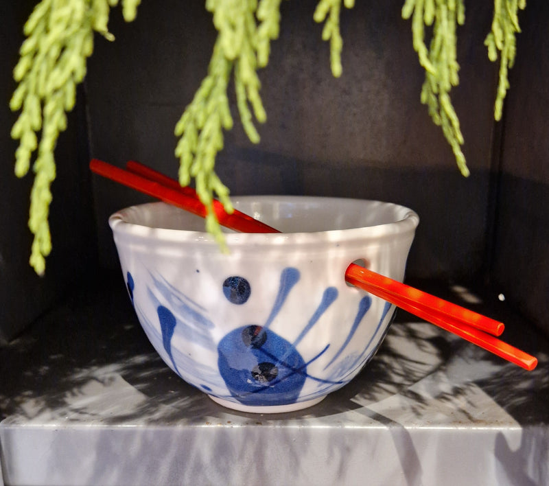 Blue and White Porcelain Rice Bowl with Red Chopsticks by Andrew Matheson RBSA