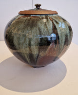 AS11 to 14 Lidded Blue Nuka on Temuku Stoneware Side Round Pots by Alex Shimwell