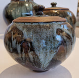 AS11 to 14 Lidded Blue Nuka on Temuku Stoneware Side Round Pots by Alex Shimwell