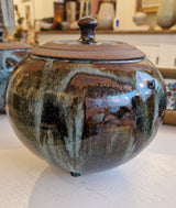 AS11 to 14 Lidded Blue Nuka on Temuku Stoneware Side Round Pots by Alex Shimwell