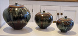 AS11 to 14 Lidded Blue Nuka on Temuku Stoneware Side Round Pots by Alex Shimwell