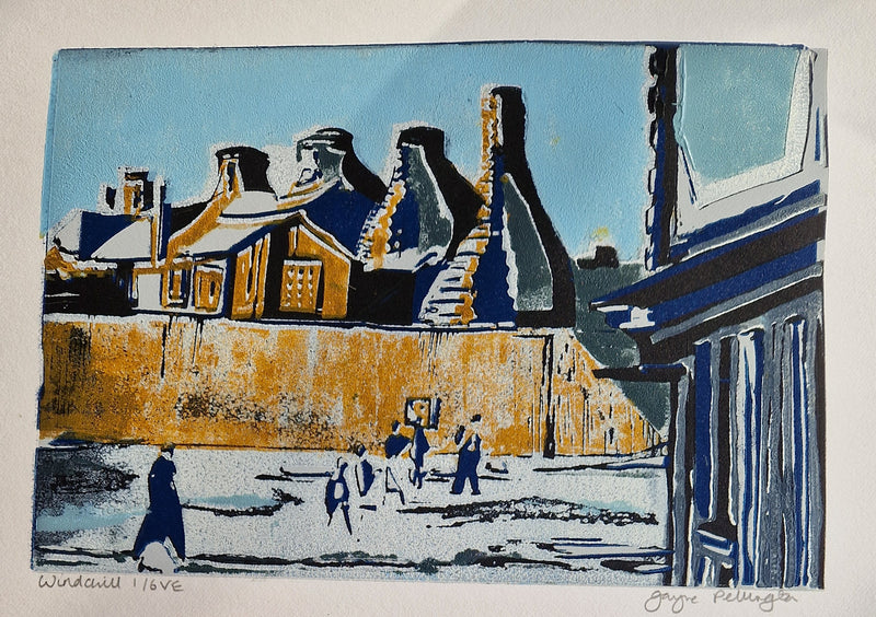 Windchill in Potteries no6 Reduction Lino Print 2024 by Jayne Pellington