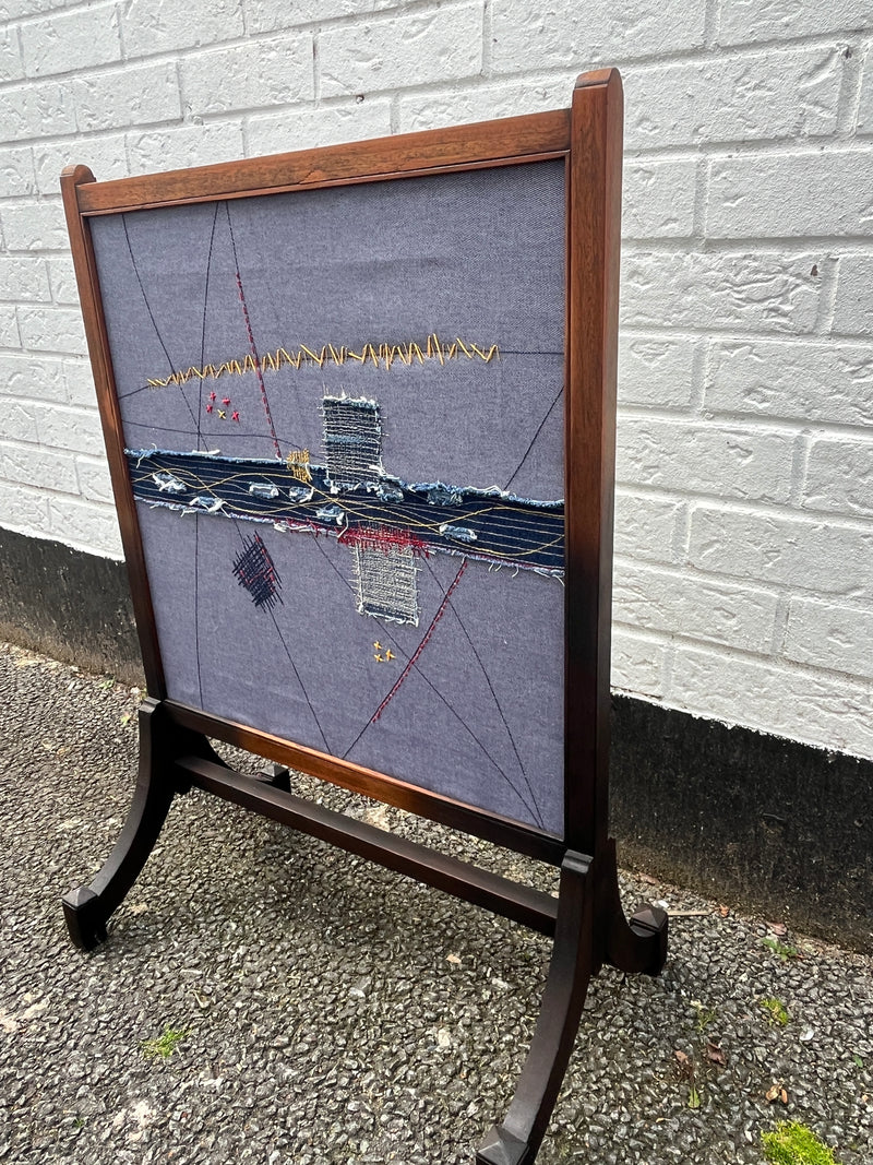 Victorian Parlour Fire Screen in Boro Denim by Lost and Found Projects