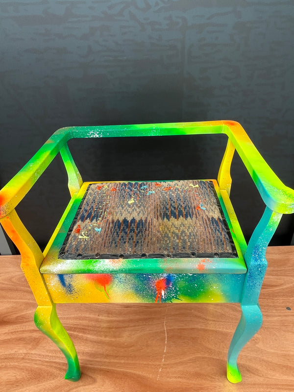 Graffiti Piano Stool with Carpet Bag Hand Stitched seat pad by Lost and Found Projects