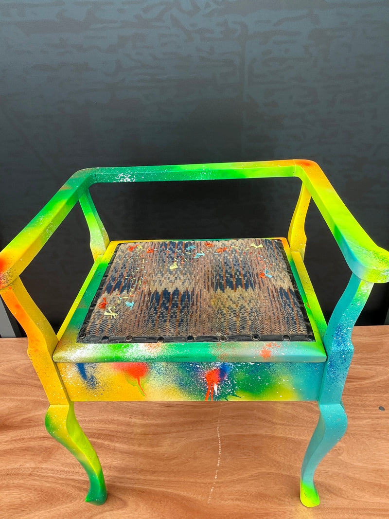 Graffiti Piano Stool with Carpet Bag Hand Stitched seat pad by Lost and Found Projects