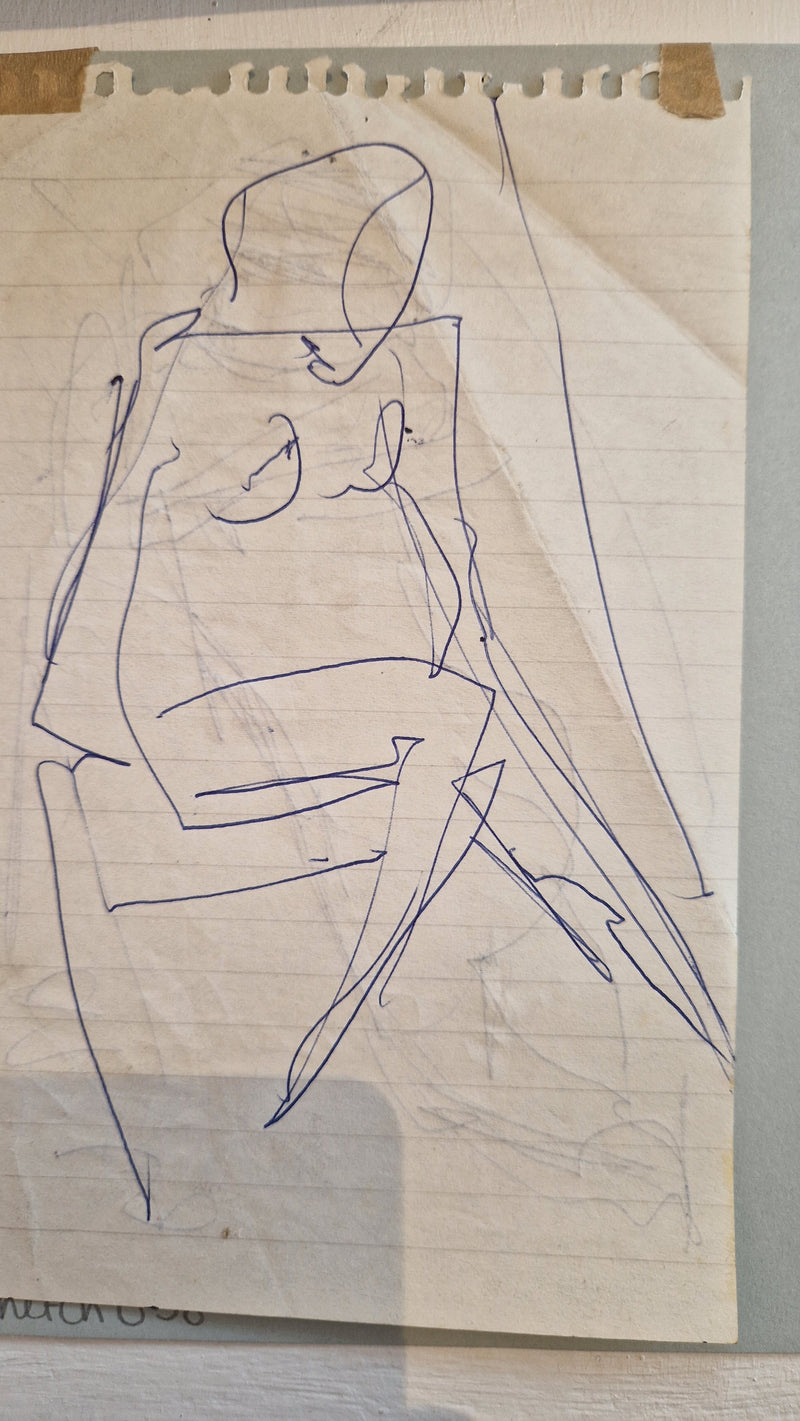 ABD058 Female Nude Seated drawing c1980s found Arthur Berry Archive