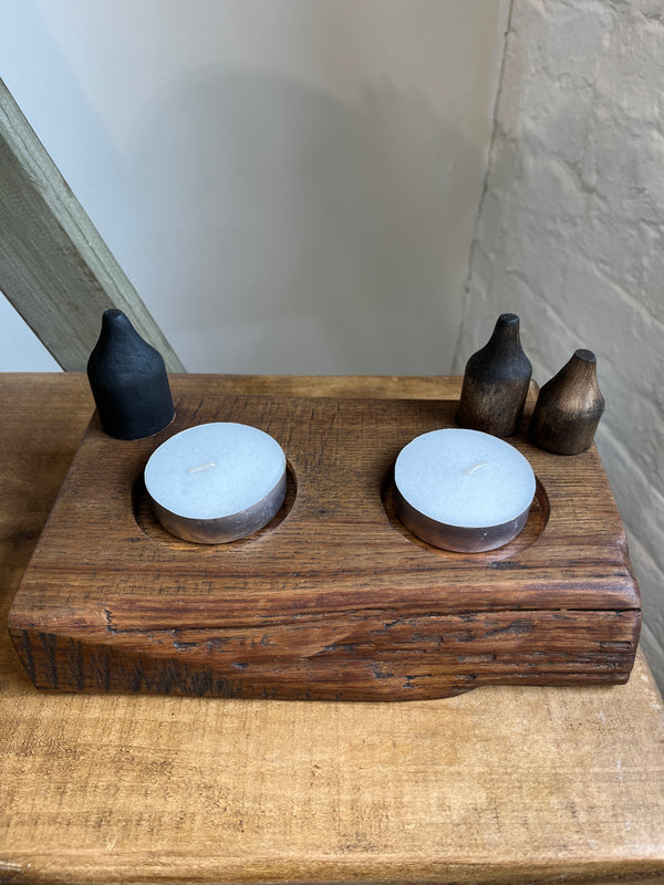 3 Bottle Kiln 2 tea light or glass holder from salvaged timbers large by Lost and Found Projects