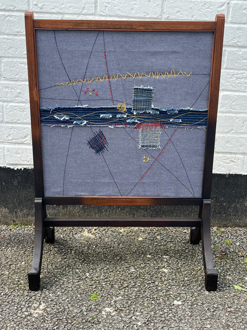 Victorian Parlour Fire Screen in Boro Denim by Lost and Found Projects