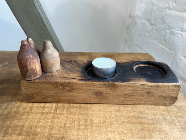 3 Bottle Kiln 2 tea light or glass holder from salvaged timbers by Lost and Found Projects