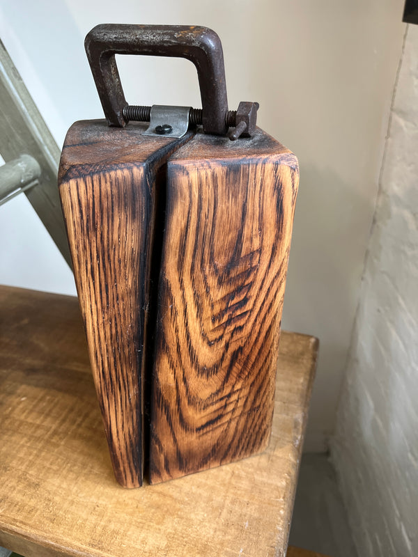 Salvaged timber door stop with handle (grained) by Lost and Found Projects