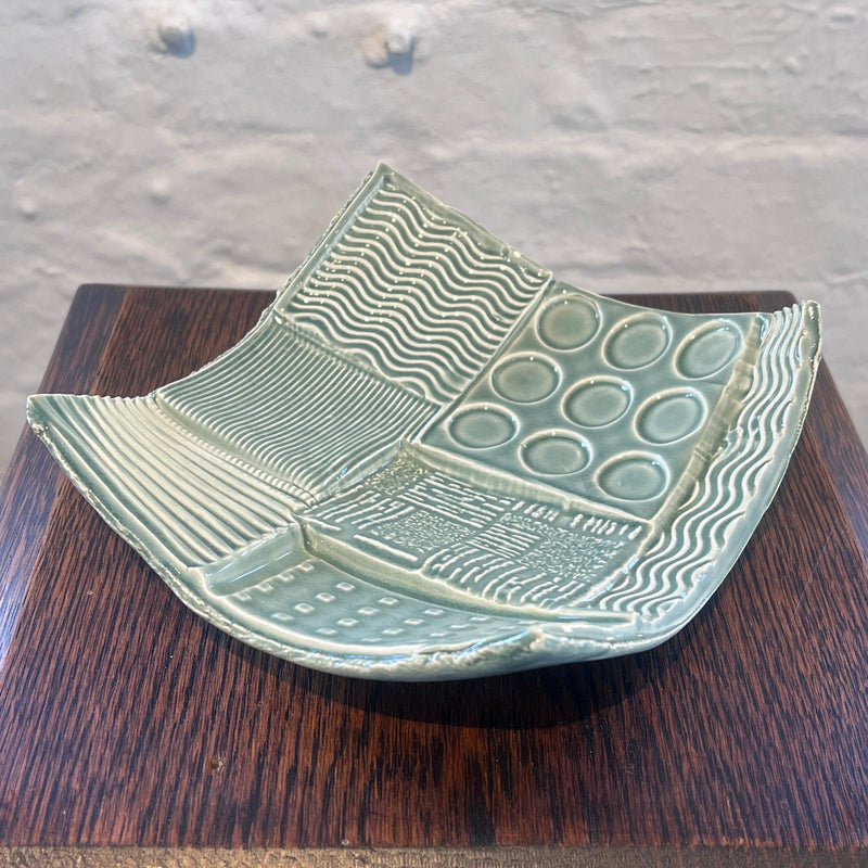 DH10 Ceramic Square Green Abstract Platter 2024 by Dave Harper