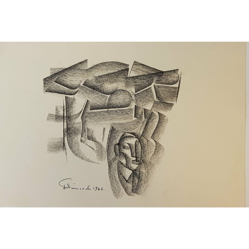 Abstract Head with Rocks and Rooftops Drawing 1962 by Jack Simcock by Barewall