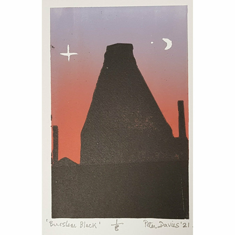 Burslem Black Linocut 2021 by Peter Davies by Barewall