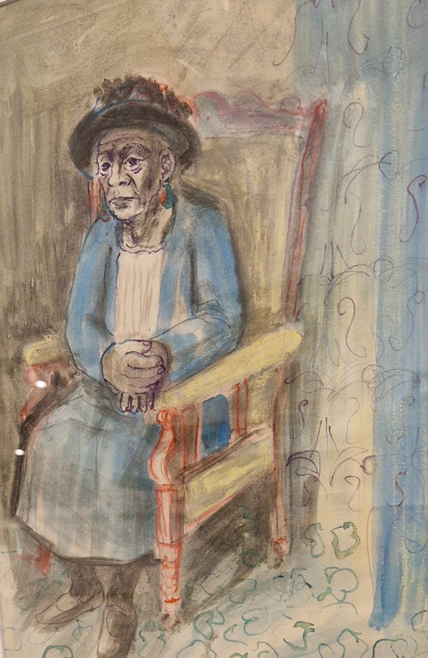 LD3 Old Woman seated drawing c1950s by Leslie Duxbury by Barewall