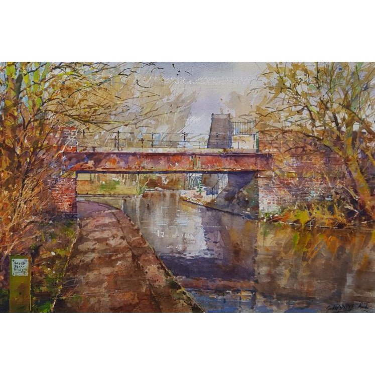 Low light approaching bridge, Trent and Mersey Canal by Geoffrey Wynne RI by Barewall