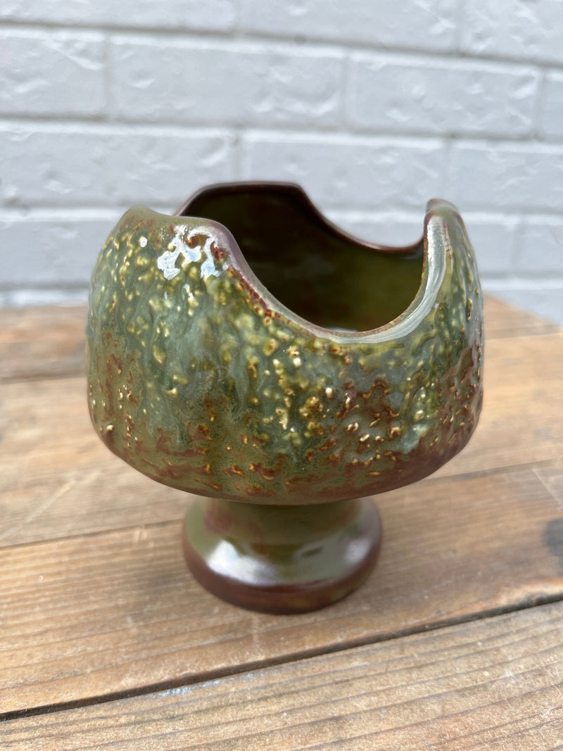 Mid Century Sylvac Green and Brown shallow vase. By Lost and Found Projects by Barewall