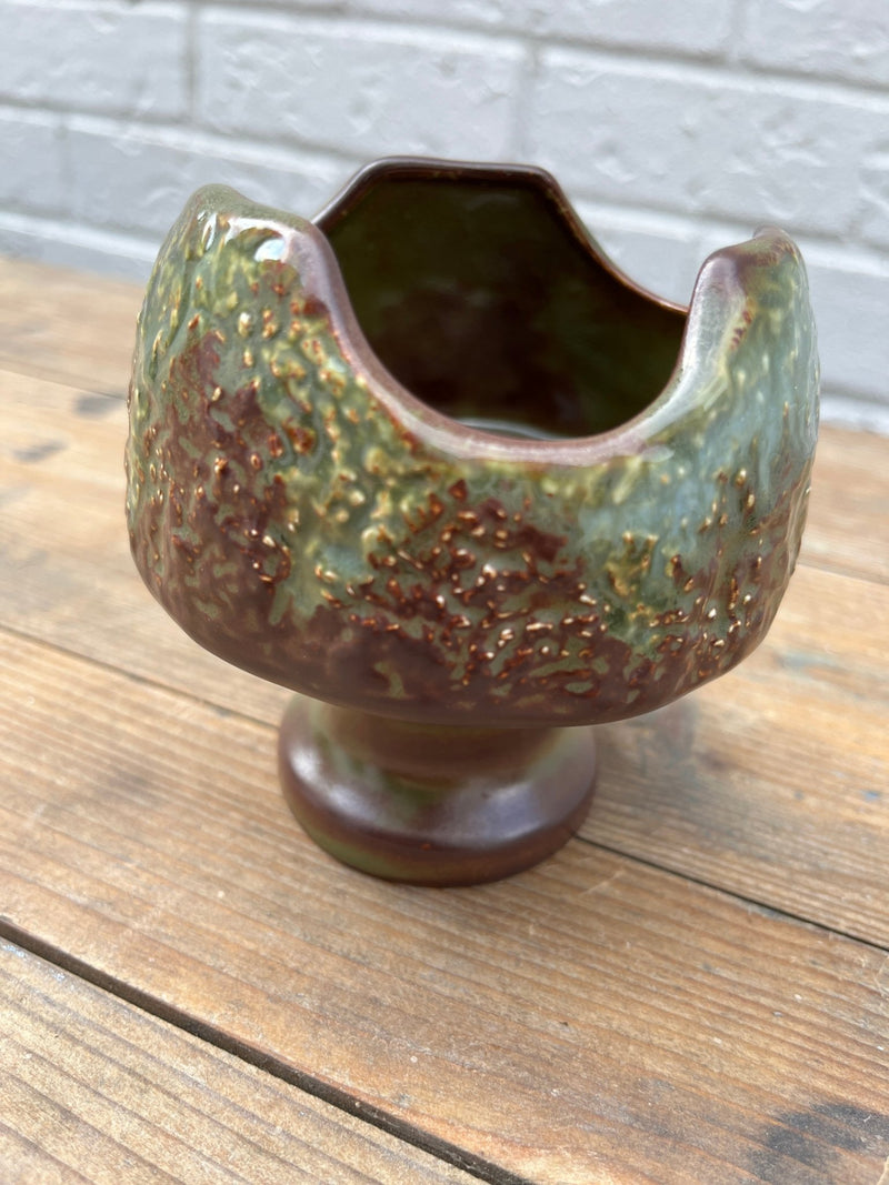 Mid Century Sylvac Green and Brown shallow vase. By Lost and Found Projects by Barewall