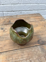 Mid Century Sylvac Green and Brown shallow vase. By Lost and Found Projects by Barewall