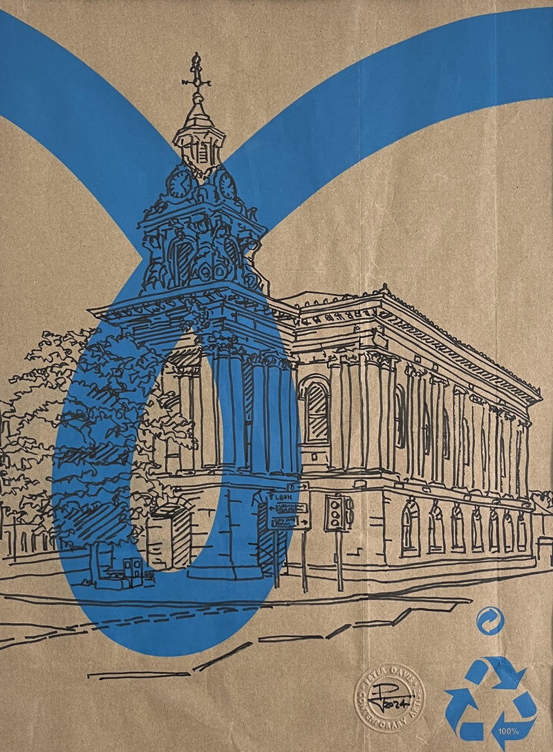 Old Town Hall Burslem on a Primark paper bag 2024 by Peter Davis by Barewall