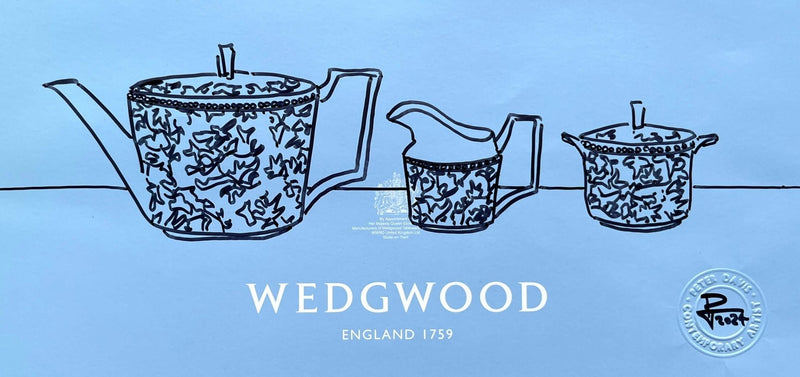 PDB4 Hibiscus teapot, milk jug and sugar bowl on Wedgwood bag 2024 by Peter Davis by Barewall