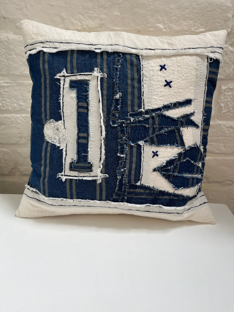 Recycled Vintage Denim and Cotton Cushion (The One) by Lost and Found Projects by Barewall