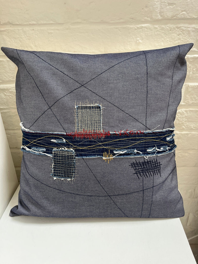 Recycled Vintage Denim Cushion (Japanese boro) by Lost and Found Projects by Barewall