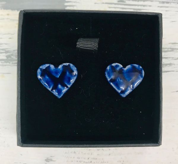 HB1 Dark Blue Heart Stud Earrings by Hayley Blackwell