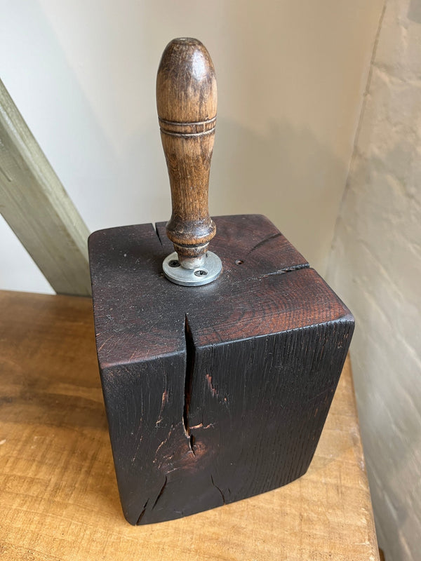 Salvaged timber door stop with handle (dark) by Lost and Found Projects by Barewall