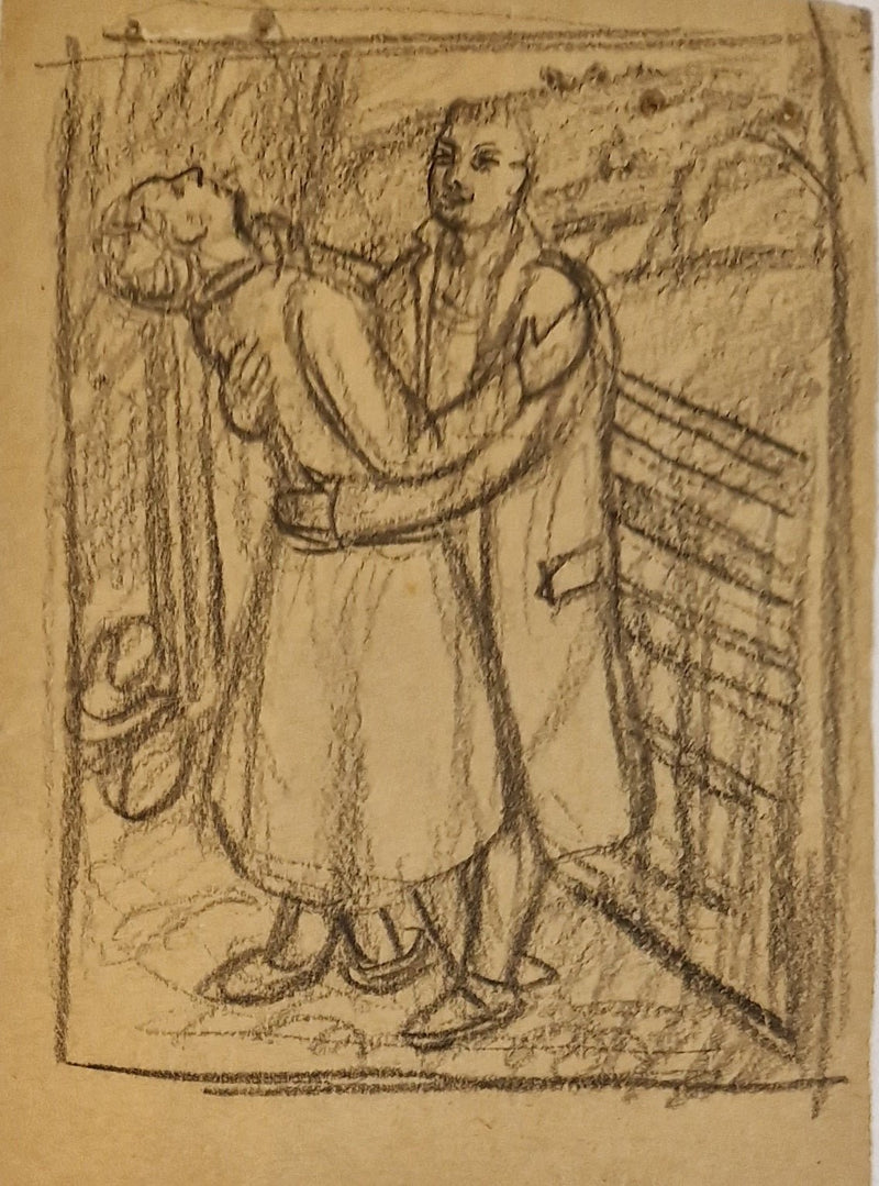 SL9 Two Lovers at Farm Gate study drawing c1940s by Stanley Lewis by Barewall