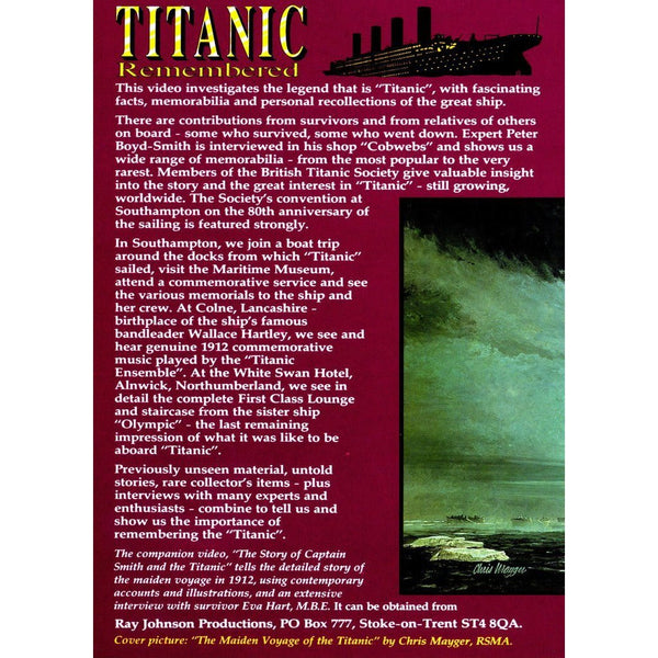 Titanic Remembered Historical Documentary Film DVD by Barewall