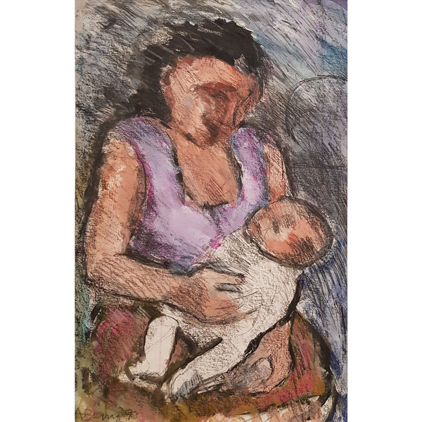 Arthur Berry Original Art Mother and Child 1990 by Arthur Berry