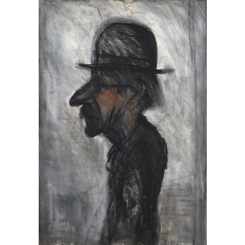 Arthur Berry Original Art Profile of A Man in A Bowler Hat by Arthur Berry