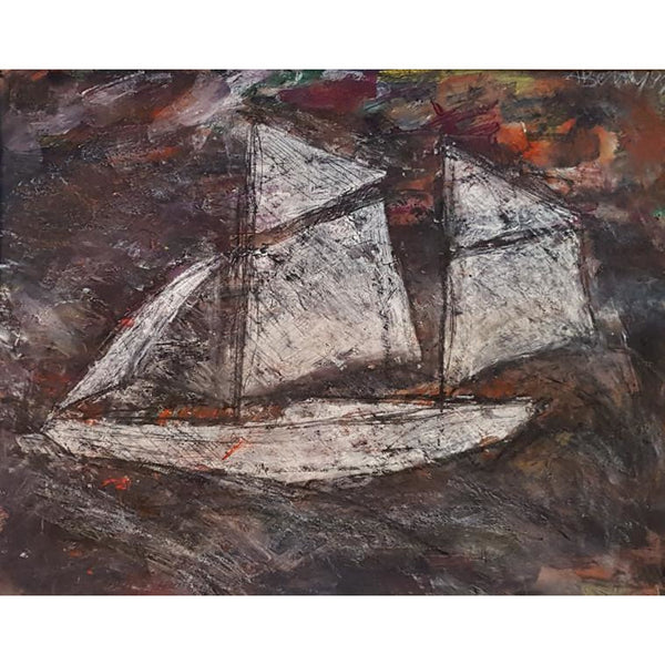 Arthur Berry Original Art White Yacht 1994 by Arthur Berry